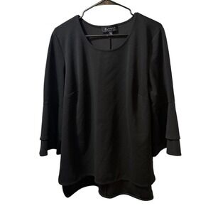 Eloquii Black Textured Tiered Bell Sleeve High Low Blouse SIZE 16